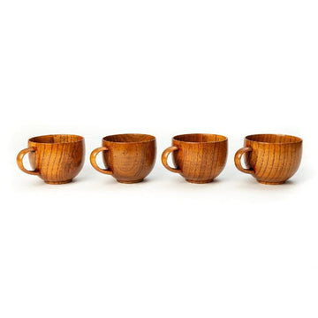 Round Wooden Tea & Coffee Mug Set (200 ml) (Pack of 4)